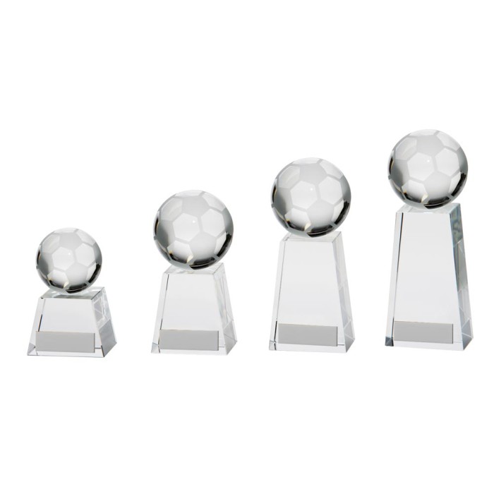 VOYAGER FOOTBALL CRYSTAL TROPHY - AVAILABLE IN 4 SIZES 9.5CM-16.5CM